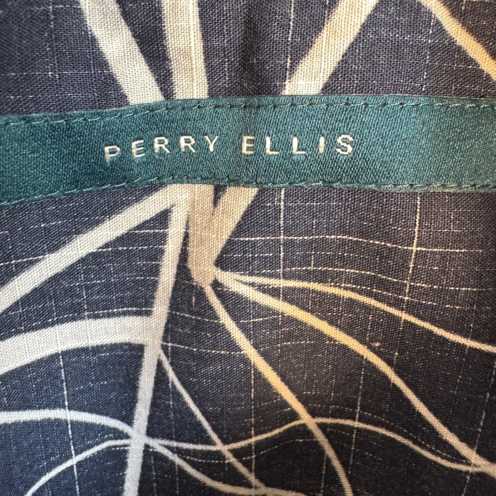 Perry Ellis Mens Short Sleeve Button Up Shirt Abstract Print Blue Large Resort - Picture 3 of 13
